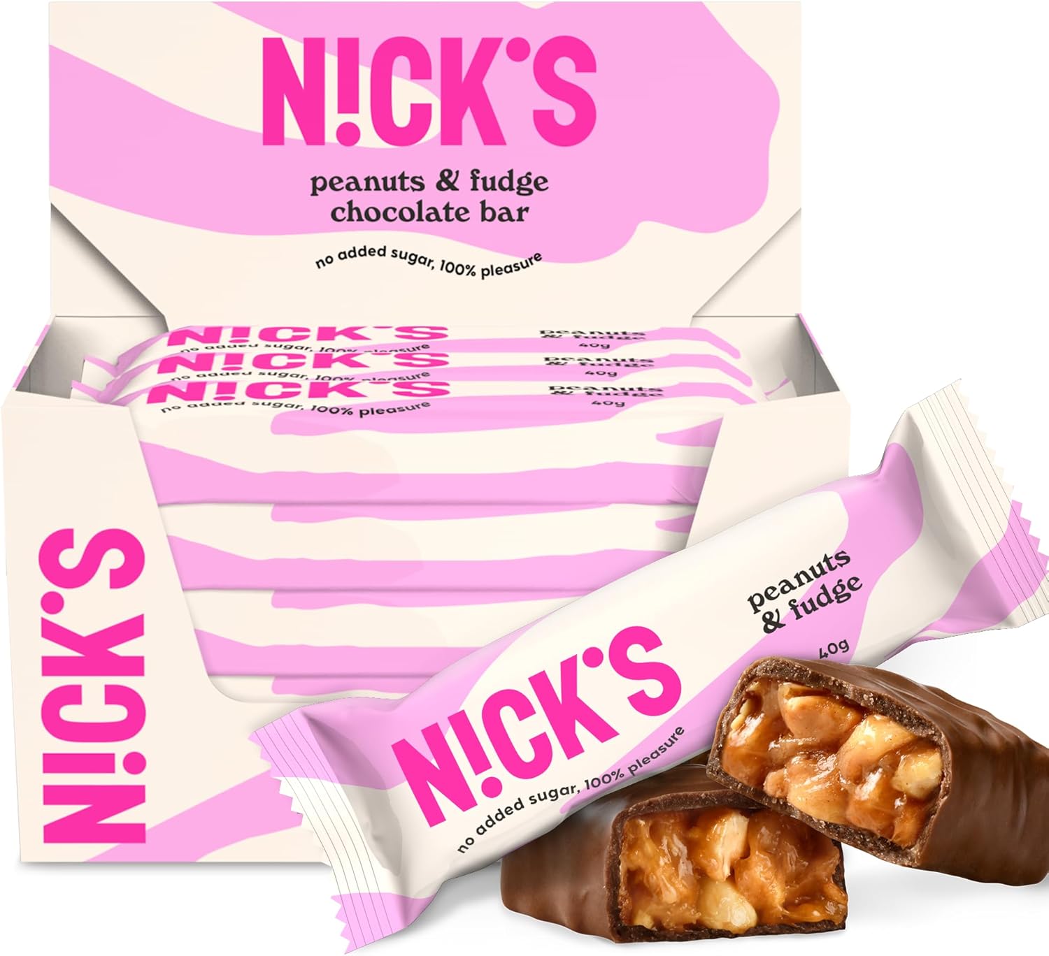 712BrKWIYsL._AC_SL1500_ NICKS Peanuts n Fudge Barritas Keto Chocolate Cacahuetes Caramelo 175 Calorías, 4,1 Carbohidratos Netos, Sin Azúcar Añadido Low Carb Dulces Chocolatinas Sin Gluten (15x40g) - Imagen 1
