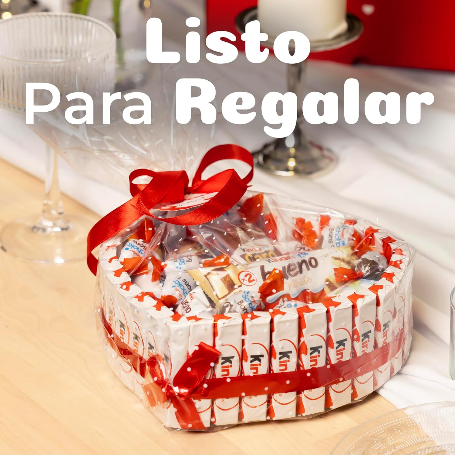 81NcSAhkWWL._AC_SL1500_ Onza Mona de Pascua Chocolate Kinder para Regalar - Cesta Huevos de pascua chocolate Schokobons, Kinder Bueno, Happy Hippo - Regalos originales para mujer y hombre - Imagen 1
