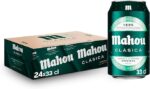Mahou Clásica, Pack 24 Botellas x 25cl, Cerveza Dorada Lager, Auténtica Cerveza Mahou Con Sabor Suave, 4.8% Vol. Alcohol, El embalaje puede variar