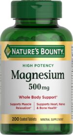 Nature's Bounty Tabletas de magnesio de 500 mg, suplemento de magnesio de alta potencia para la salud ósea y muscular, apoyo para todo el cuerpo, 200 unidades (paquete de 1)
